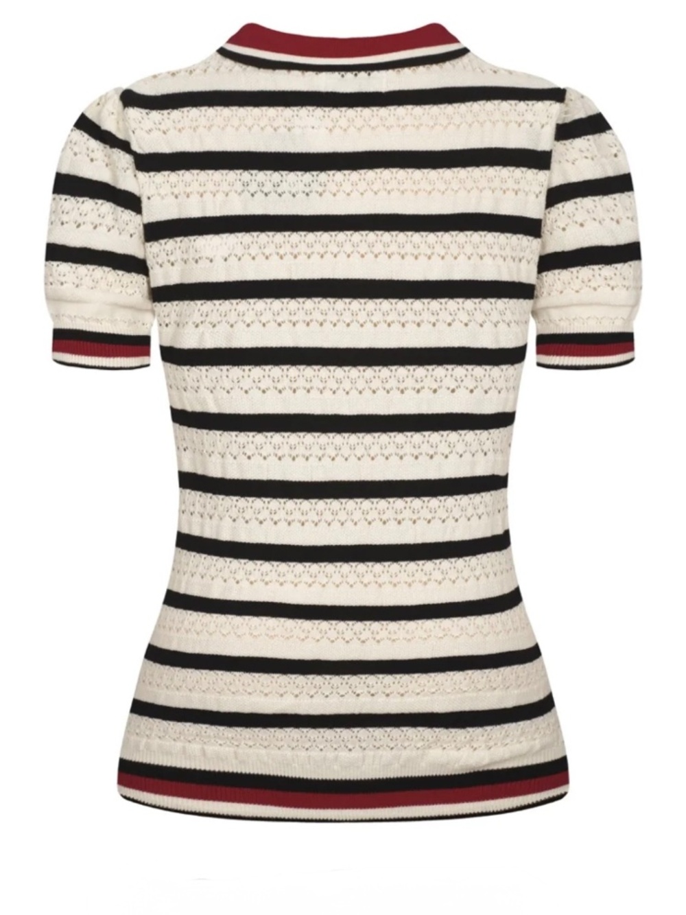 NWOT White Striped Hollow-Out Vintage Knit Polo, XS - Picture 2 of 3